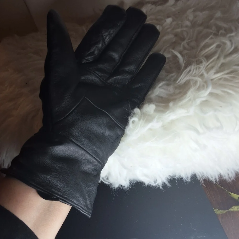 Vintage Black Leather Ladylike Bow Gloves M/L